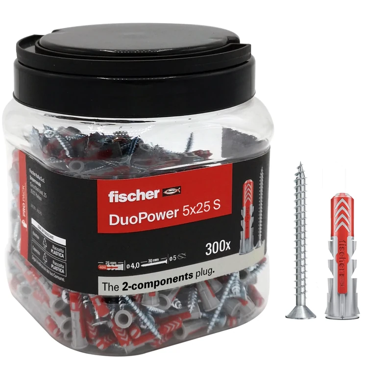 Fischer 572884 Propack DuoPower Dowels, Grey/Red, 5x25 mm