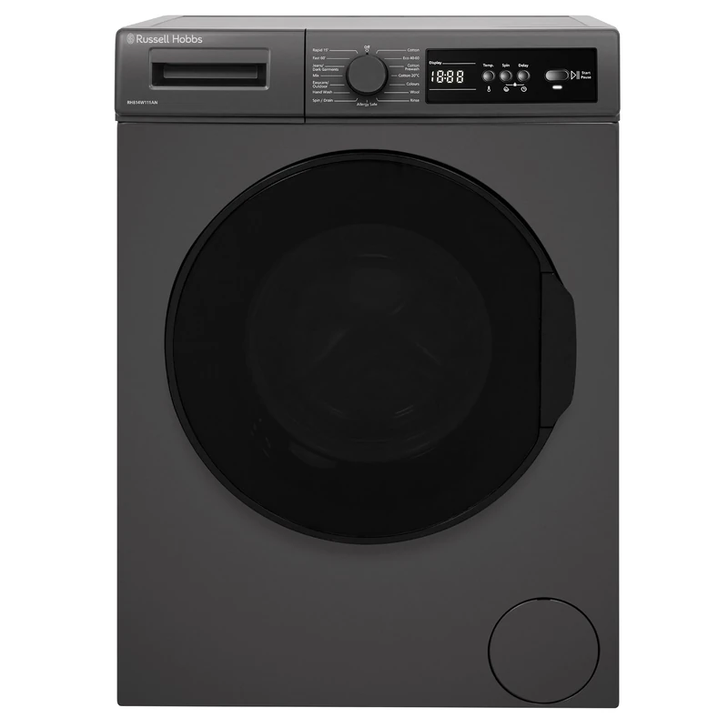 Russell Hobbs Freestanding Washing Machine, 8kg Capacity, 1400 rpm, 15 Programmes, Eco Technology, Rapid Wash Cycles, Grey RH814W111AN