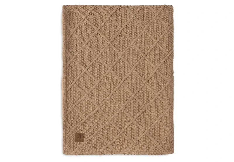 Jollein Baby Blanket Check Knit, Biscuit, Teddy Fleece, 100 x 150 cm, 60% Cotton, 40% Acrylic, Inside 100% Polyester, for Cot, 2.0 TOG, Oeko-Tex Certified, Knitting Pattern - Image 1