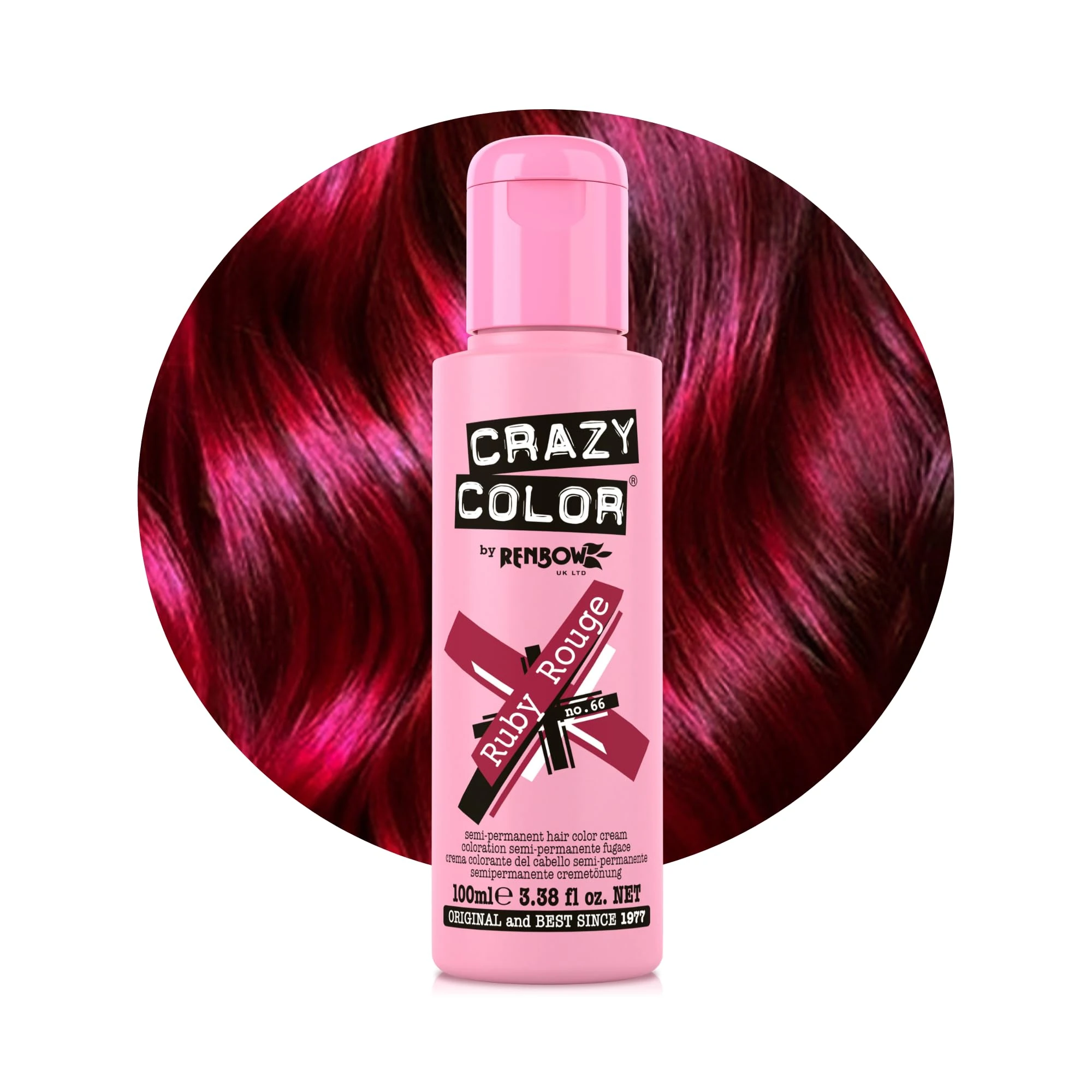 Crazy Color Vibrant Ruby Rouge Semi-Permanent Hair Dye. Highly Pigmented Wine Red/Plum Conditioning & Oil Nourishing Vegan Formula | No Bleach or Ammonia | 100ml