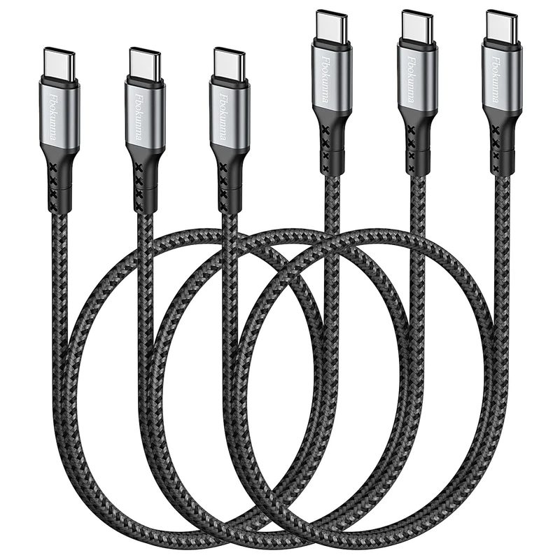 Fbokunma Short USB C to USB C Cable 0.5M, 50CM 3-Pack 65W Charger Cable PD Fast Charging Type C to Type C Cord Braided for Samsung Galaxy S23 S22 S21, for iPhone 16 15 Pro Max Plus, iPad Pro