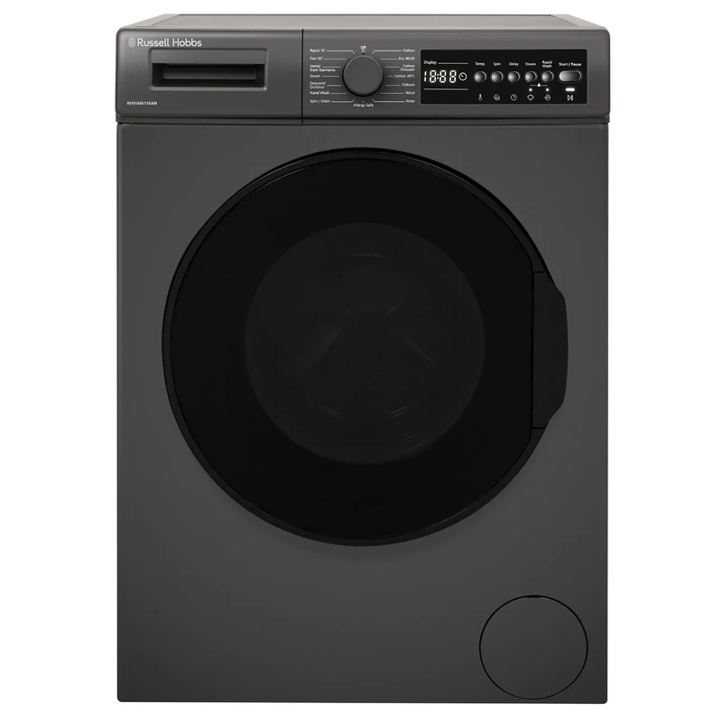 Russell Hobbs Freestanding Washing Machine, 9kg Capacity, 1400 rpm, 15 Programmes, Eco Technology, Rapid Wash Cycles, Grey RH914W116AN