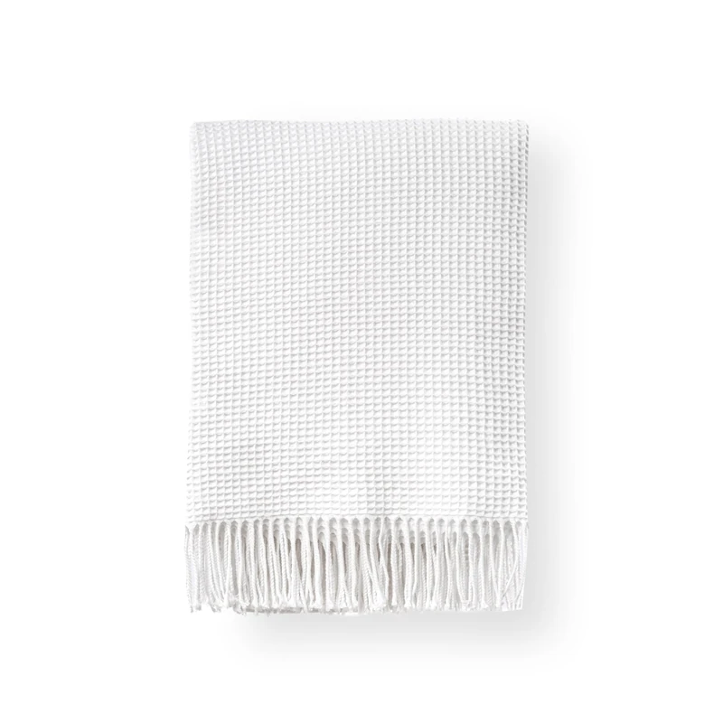 Hofdeco Premium Coastal Decorative Throw Blanket for Patio Couch Sofa, Off White Waffle Weave with Fringe, 54"x75"