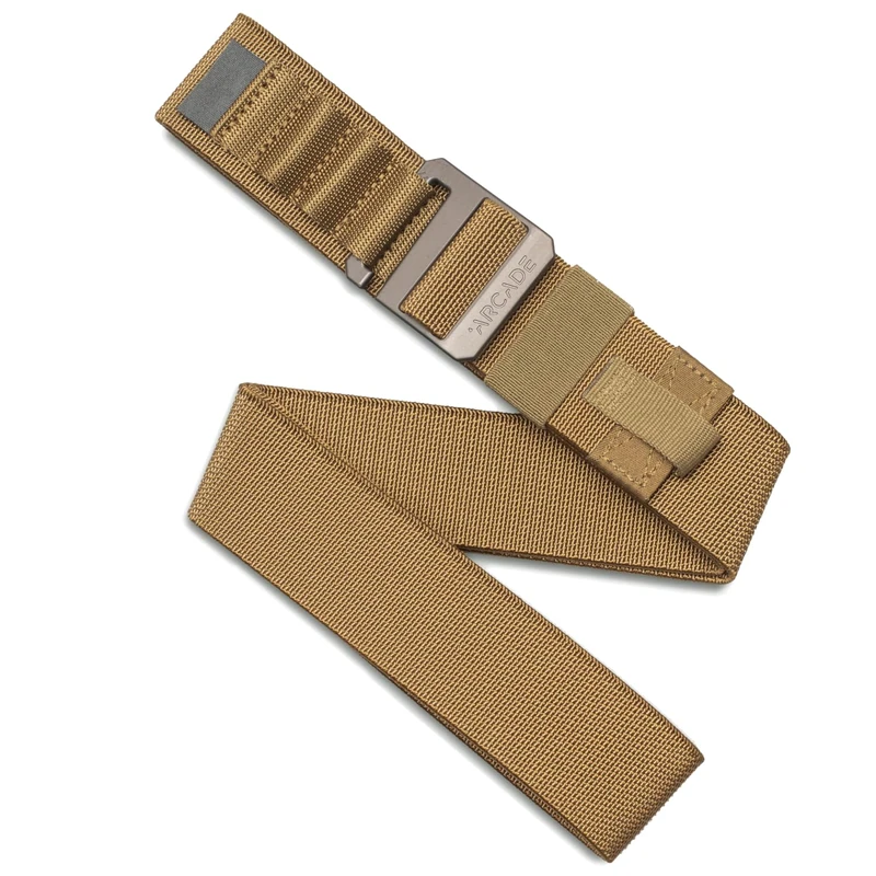Arcade Belts Hardware Alu Utility Belt - Low-Profile Aluminum Buckle, Heavy Duty Work Belt, Stretch Webbing, Anti-Slip, Coyote, Regular | M/L – Fits up to 40”
