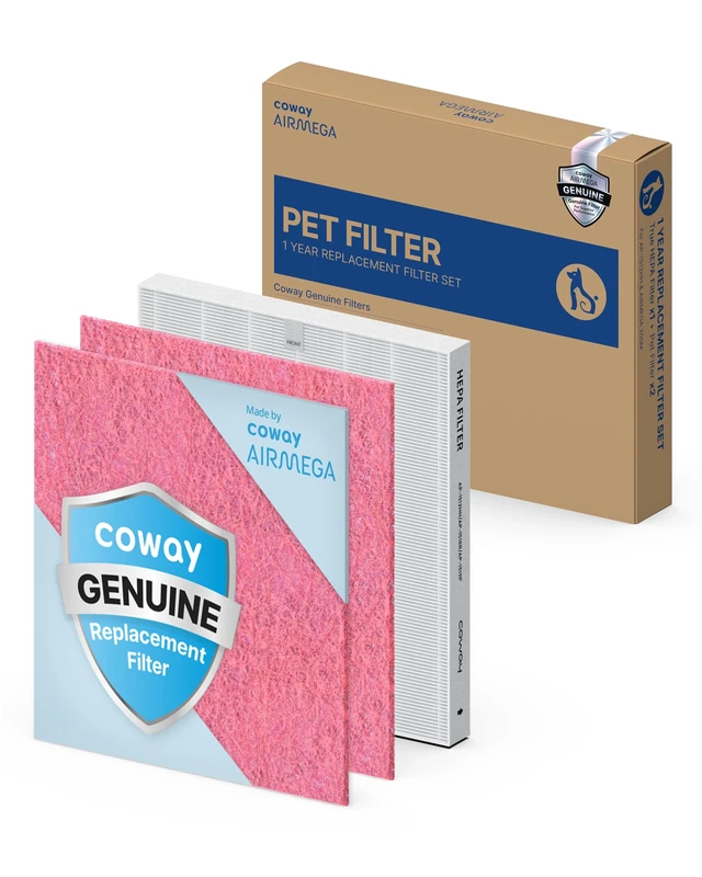 COWAY AP-1512HH & 200M Air Purifier Filter Replacement, Pet Filter Pack, 2 Pet Deodorization Filters and 1 True HEPA Filter, 1 Pack, Pink