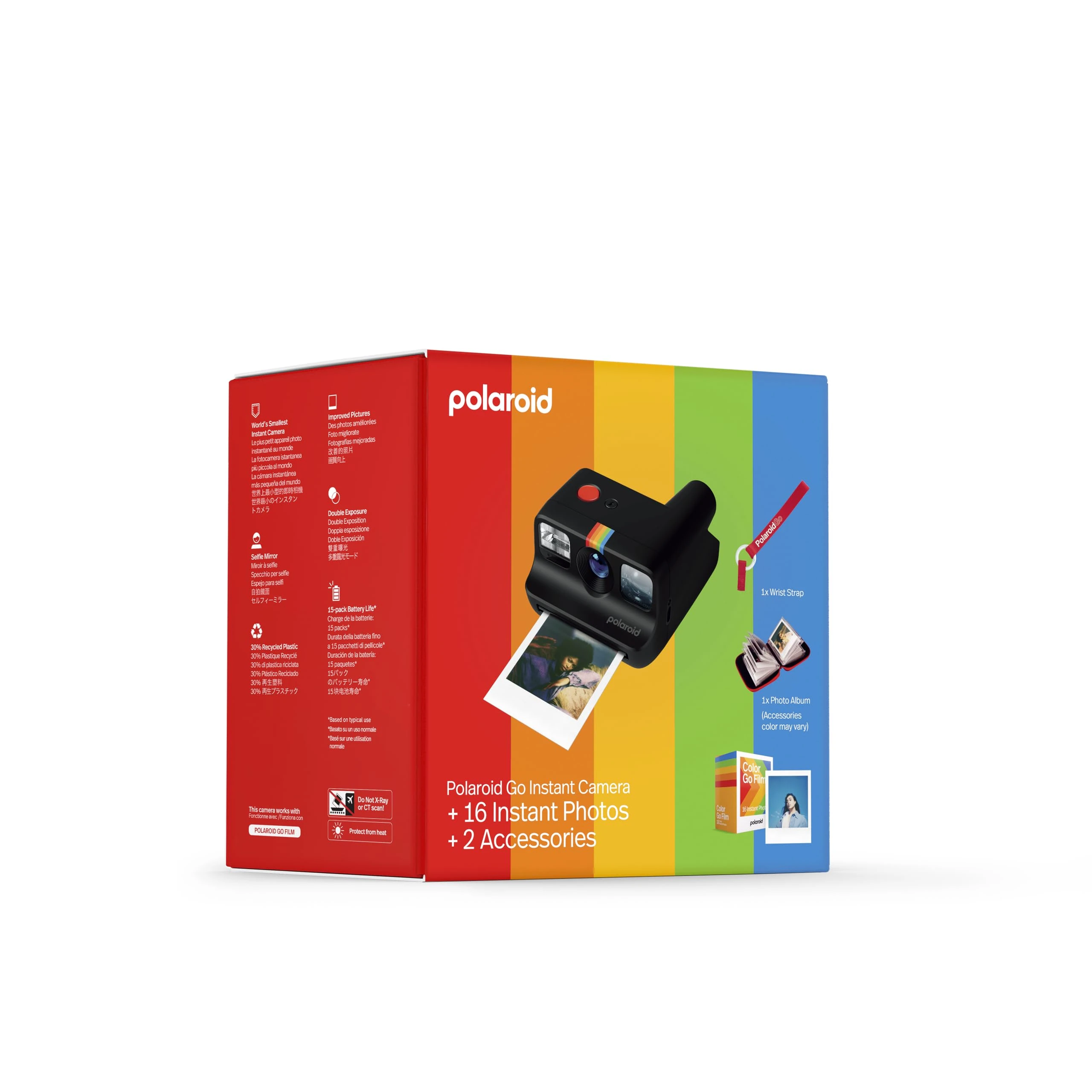 Polaroid Go Generation 2 - Mini Instant Camera Black + Film Bundle (16 Photos Included) and Go Accessories (Photo Album+Wrist Strap) - 6541