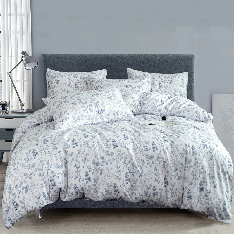 TISPLR Floral Comforters Queen Size 3 Pieces Soft Chic Garden Style Blue Floral Print Lightweight Botanical Flower Comforter Set for All Seasons 1 Comforter and 2 Pillowcases