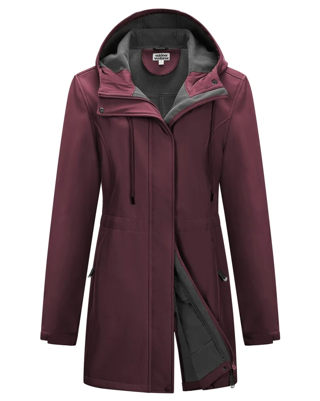 Outdoor Ventures Softshell Jacket Ladies Rain Jacket Functional Rain Coat Windbreaker Waterproof Hiking Jacket Breathable Outdoor Jacket with Hood for Spring Fall Winter Dark Red S