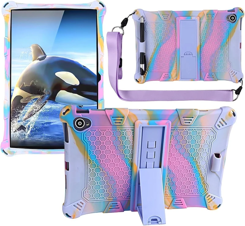 Hybrid Case, Universal Silicone Case for 10.1 inch tablet, Colorful Purple Case for P30HDM40 SE with Pen Shoulder Strap (Purple)