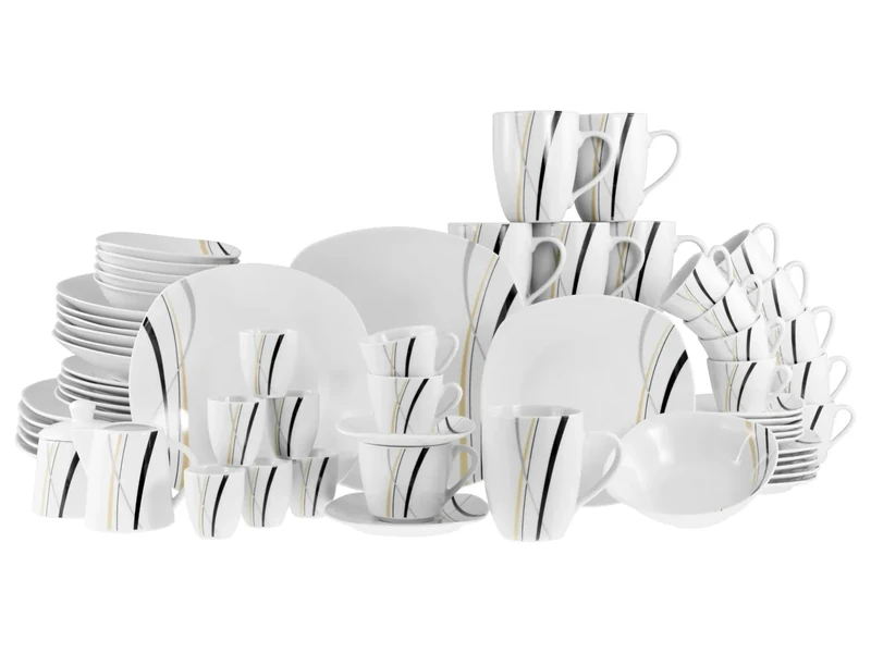 CreaTable, 22537, Series Square City Line, 62-Piece Geschirrset für 6 Personen, Kombiservice aus Porzellan, Spülmaschinen- und mikrowellengeeignet, Qualitätsproduktion