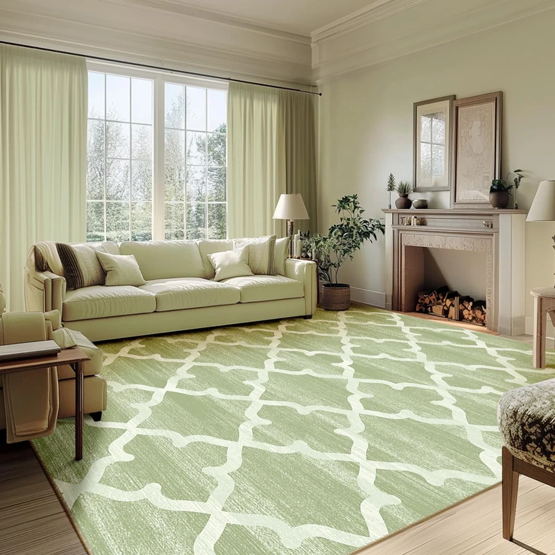 RELEANY Area Rug 9x12, Moroccan Trellis Print Carpet, Machine Washable Non-Slip Rugs for Living Room, Bedroom, Dining Room & Entryway, Sage Green Area Rug