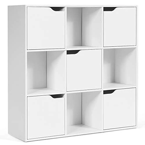 Generisch Office Shelving Unit with 5 Doors and 9 Compartments, Standing Shelf, Bookcase, Freestanding, Storage Shelf for Living Room, Bedroom, 90 x 29 x 90 cm, White - Image 1
