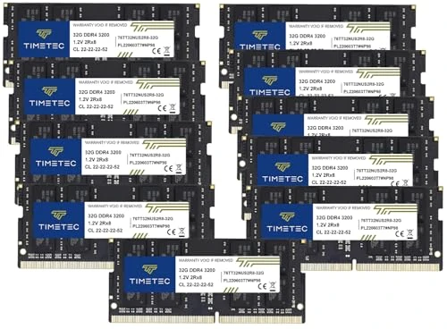 Timetec 320GB KIT(10x32GB) DDR4 3200MHz PC4-25600 Non-ECC Unbuffered 1.2V CL22 2Rx8 Dual Rank 260 Pin SODIMM Compatible with AMD and Intel Gaming Laptop Notebook PC Computer Memory RAM Module Upgrade
