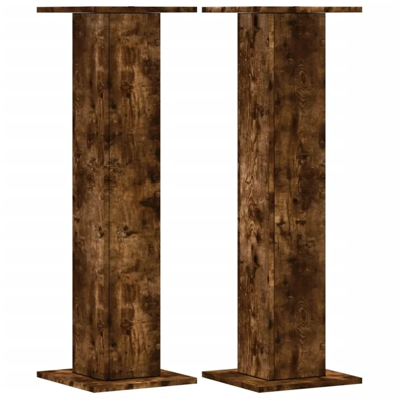 ** vidaXL Speaker Stands - 95 cm Smoked Oak Engineered Wood, Set of 2, Fillable Hollow Design, Max Load 60 kg, Large Top Surface 30x30 cm