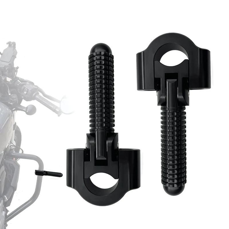 Universal Motorcycle Highway Pegs Foot Pegs Crash Bar Footrest Passenger Pedal CNC Aluminum Compatible with Dyna Grom Ninja 400 CRF300L TW200 Iron 883, Foldable FootPegs 22mm-32mm 7/8-1.25 Inch