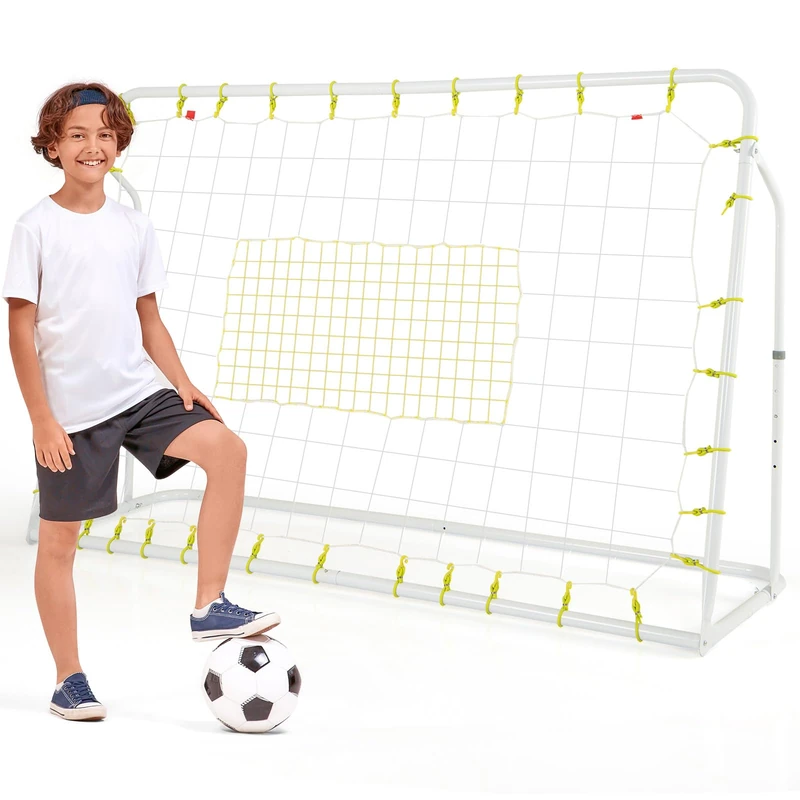 GYMAX 2 in 1 Football Rebounder Net, Soccer Trainer Equipment (White)
