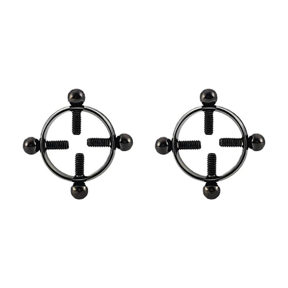 2Pcs Round Non-Piercing Nipple Rings Stainless Steel Fake Nipple Rings Shield Barbell Ring Summer Beach Body Jewelry for Women (Black)