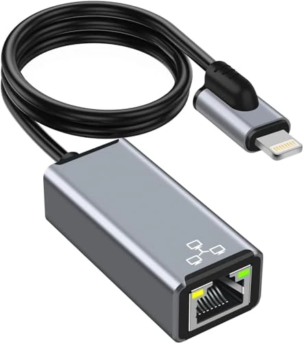 Lighting to Ethernet Adapter,RJ45 Ethernet LAN Network Adapter Cable with harging Port Compatible with i Phone 13/12/XS/XR/X/8/7/i-Pad/i-Pod,Plug and Play,Supports 100Mbps