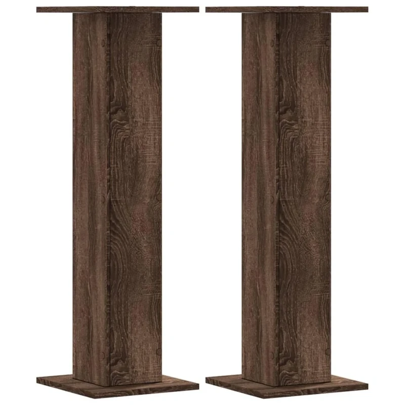 vidaXL Speaker Stands Floor Stand 2 pcs - Brown Oak Engineered Wood, 30x30 cm Top Plate, 60 kg Load Capacity, 95 cm Height, Sand Fillable