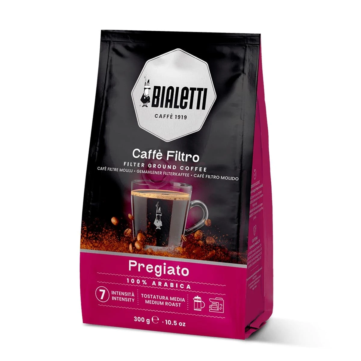 Bialetti Pregiato Ground Coffee for Cafetiere & French Press – 100% Arabica, Italian Coffee Beans with Rich Aroma – Coarse Grind for Manual Coffee Machine & Aeropress (300 gm (Pack of 1), Pregiato)