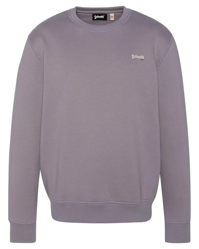 Crew Neck Sweatshirt with Schott Embroidery,SWCASUAL1, purple, L