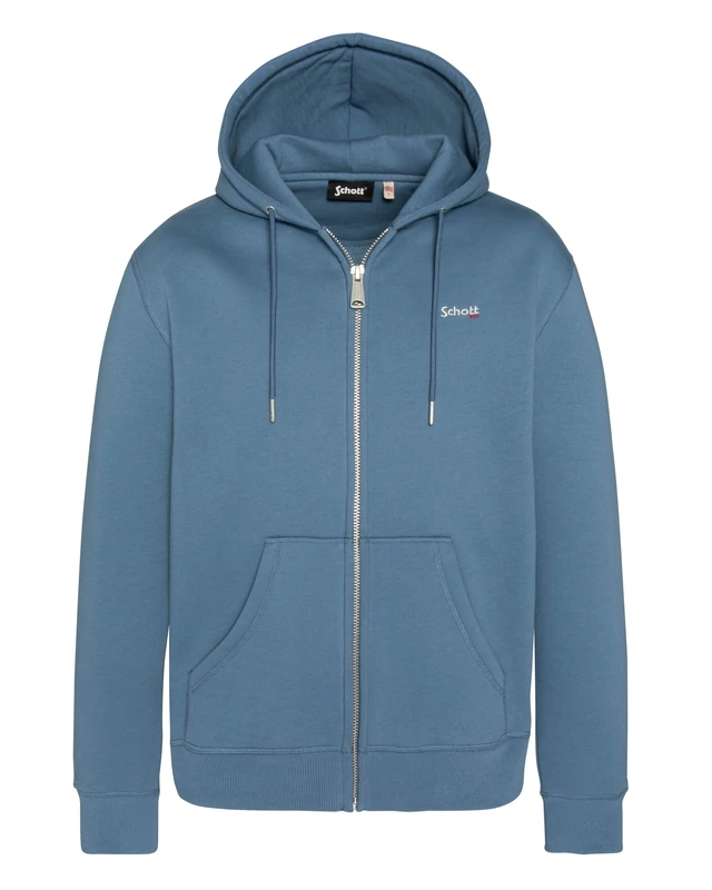 SWCASUAL3 Hooded Sweatshirt with Zip Embroidery Schott, Blue, XL
