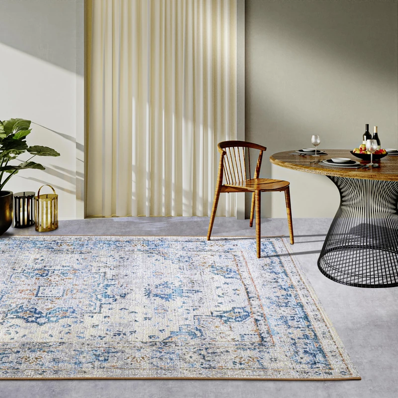 Villeroy & Boch Rene Indoor and Outdoor Rug Oriental - Oriental Flat Weave, Classic Design Vintage, Oeko-Tex Weatherproof & UV-Resistant for Balcony, Patio, Garden - Cream Blue, 120 x 180 cm