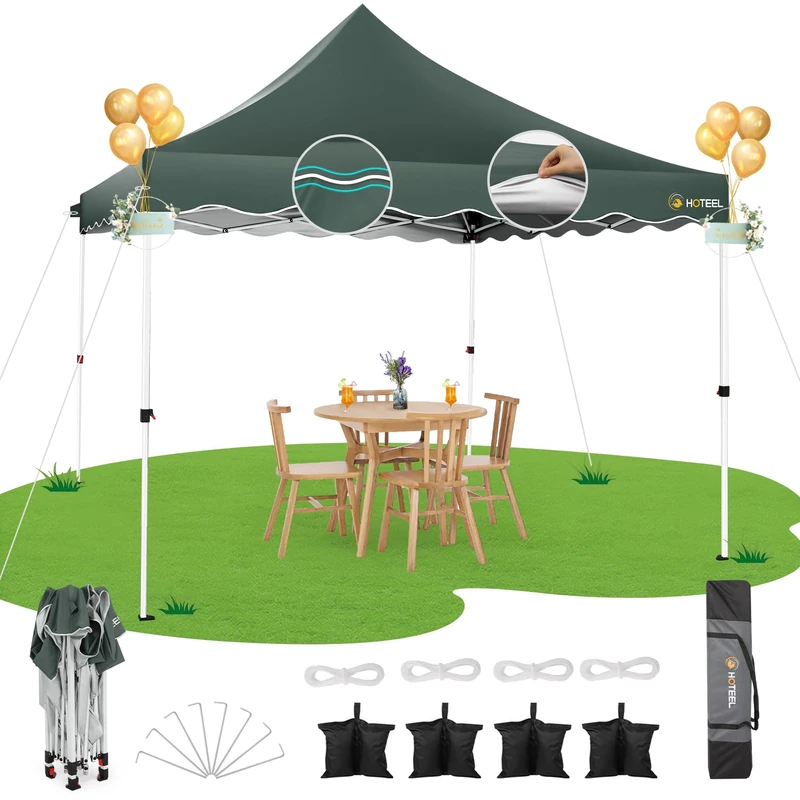 HOTEEL Folding Gazebo 3 x 3 Waterproof Stable Pop Up Gazebo Foldable 3 x 3 m Winterproof Party Tent with 4 Sand Bags, 4 Ropes, 4 Pegs and Wavy Edge, Thickened 0.6 mm Cross Tubes, 310 cm High, Grey - Image 1