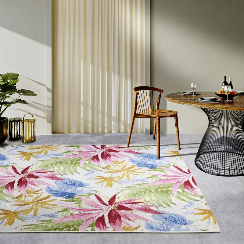 Villeroy & Boch Victor Indoor & Outdoor Rug Modern - Flat Weave Outdoor Rug, Tropical Leaves Design, Oeko-Tex Weatherproof & UV-Resistant for Balcony, Patio, Garden - Cream Colourful, 120 x 180 cm