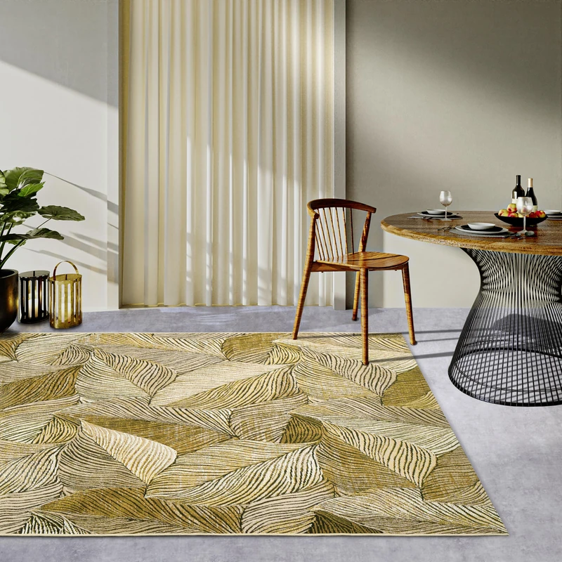 Villeroy & Boch Eugene Indoor & Outdoor Rug Modern - Flat Weave Outdoor Rug, Palm Leaves Design, Oeko-Tex Weatherproof & UV-Resistant for Balcony, Patio, Garden - Gold Black, 120 x 180 cm - Image 1
