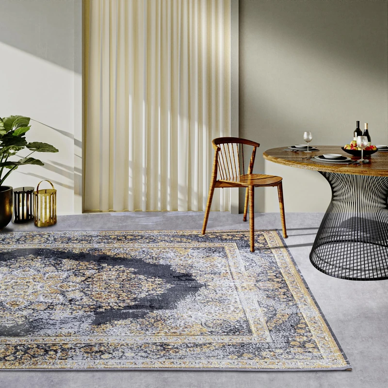Villeroy & Boch Martha Indoor and Outdoor Rug Oriental - Oriental Flat Weave, Classic Design Vintage, Oeko-Tex Weatherproof & UV-Resistant for Balcony, Patio, Garden - Anthracite Gold, 160 x 235 cm