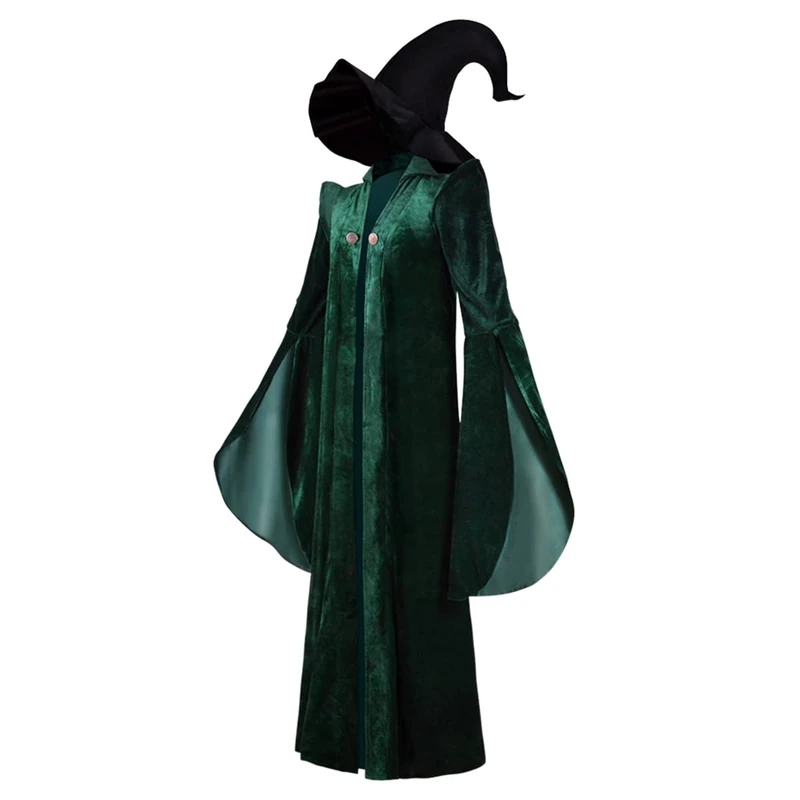 Lotrcosor Womens Professor McGonagall Costume with Hat Halloween Witch Robe Cloak (Green, Large)