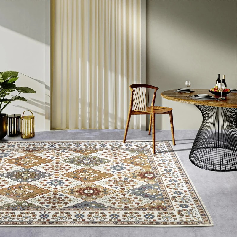 Villeroy & Boch Domenique Indoor and Outdoor Rug Oriental - Oriental Flat Weave, Oriental Design Classic, Oeko-Tex, Weatherproof and UV-Resistant, Balcony, Patio, Garden - Cream Colourful, 160 x 235