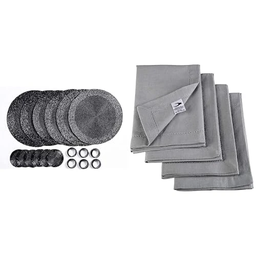 Penguin Home Set of 24 Beaded Placemat coaster Napkin Rings and Cotton Napkins-Black/Grey
