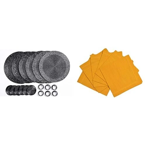 Penguin Home Set of 24 Beaded Placemat coaster Napkin Rings and Cotton Napkins-Black/Ochre