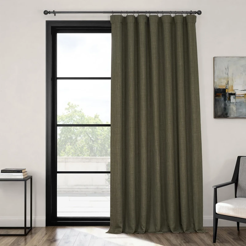 HPD Half Price Drapes Faux Linen Extra Wide Room Darkening Curtains for Bedroom 84 Inches Long (1 Panel), 100W x 84L Curtains for Living Room Home Decor, Khaki Green