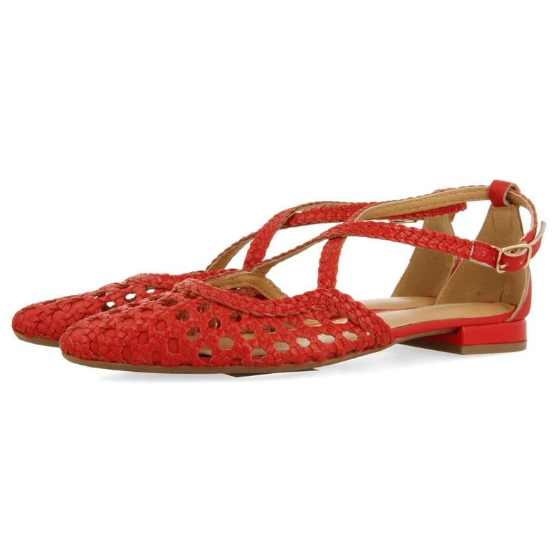 GIOSEPPO Women's Bailarinas de Piel Con Trenzados para Mujer Leskovic Ballet Flat, red, 7 UK