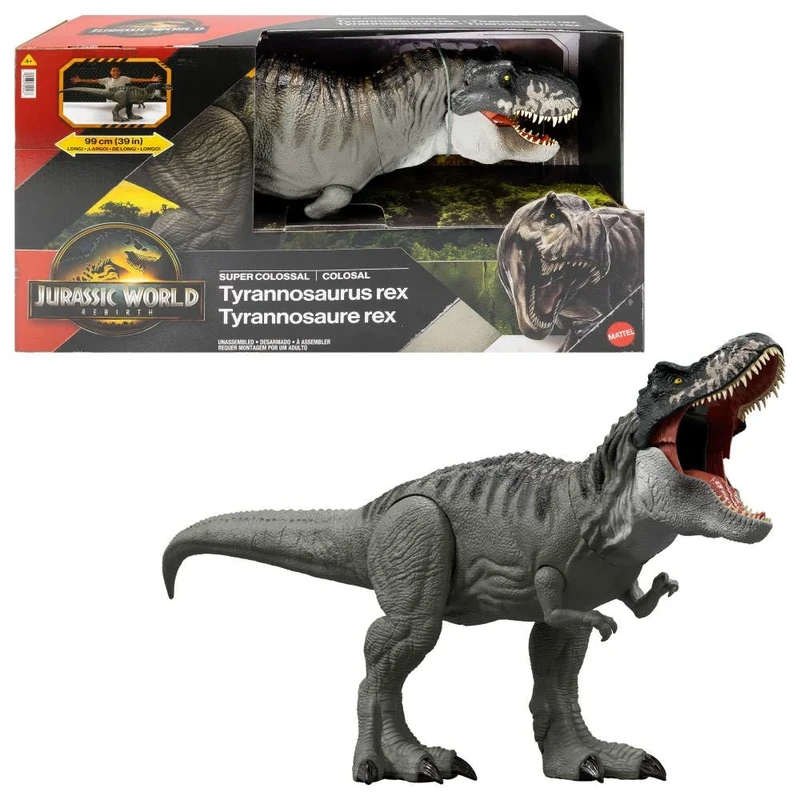 Mattel Jurassic World Rebirth Super Colossal Tyrannosaurus Rex Action Figure, T-Rex Dinosaur Toy Swallows Minis, Movie-Accurate Posable, JGB52