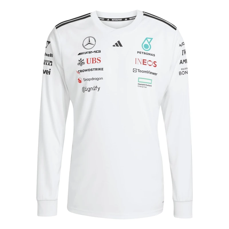 adidas Men's Mercedes - AMG Petronas Formula ONE Team Driver Jersey Long Sleeve White Men, White/Black, XS