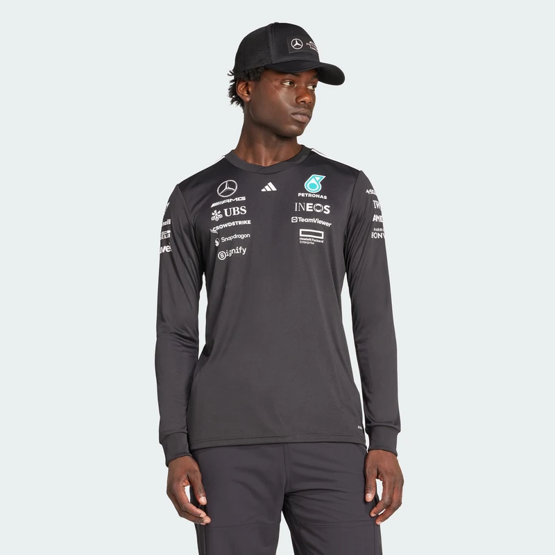 adidas Men's Mercedes - AMG Petronas Formula ONE Team Driver Jersey Long Sleeve Black Men, Black/White, 3XL