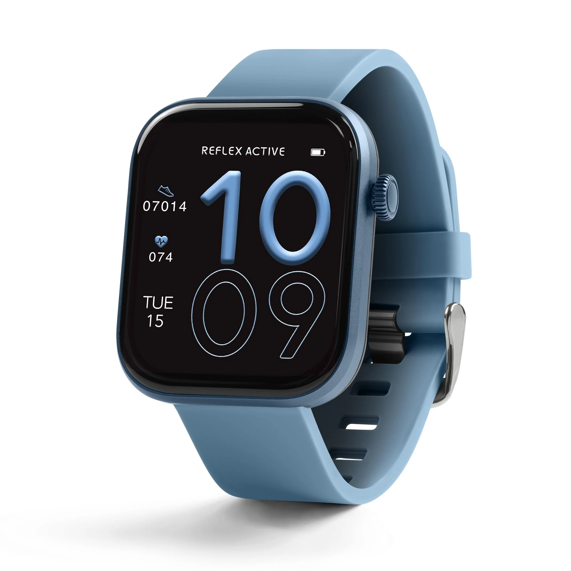 Reflex Active Series 40 Amoled Smart Watch for Women Men with Dual-Time, Make/Answer Calls, Sleep Monitor, Sports Modes, Cycle Tracking, Step Counter and Denim Blue Silicone Strap for IOS Android
