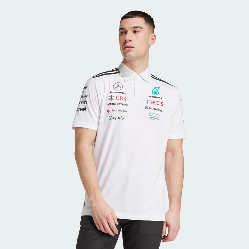 adidas Men's Mercedes - AMG Petronas Formula ONE Team Team Polo White Men, White Melange/Black, XL