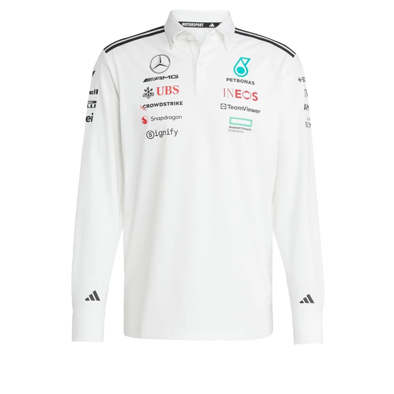 adidas Men's Mercedes - AMG Petronas Formula ONE Team Team Polo Long Sleeve Men, White/Black, M