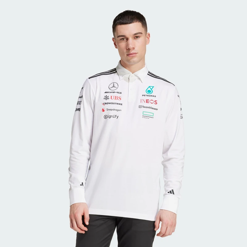 adidas Men's Mercedes - AMG Petronas Formula ONE Team Team Polo Long Sleeve Men, White/Black, XXL