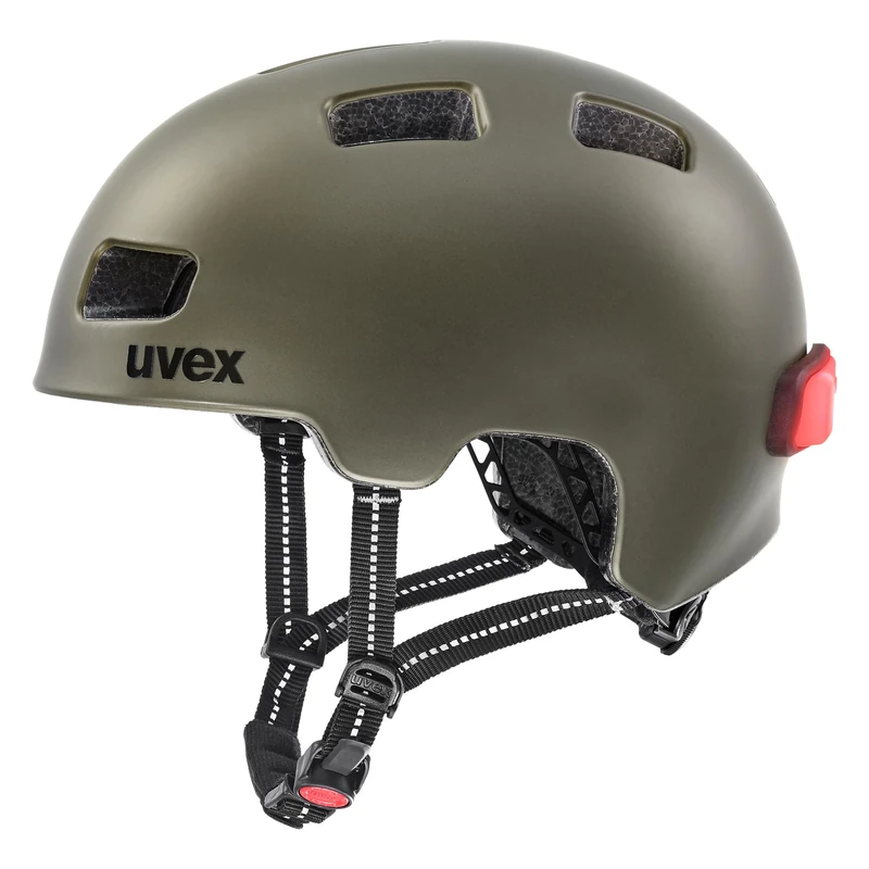 uvex city 4 - lightweight city helmet for women and men - individually adjustable fit - includes LED light - green smoke matt - 55-58 cm