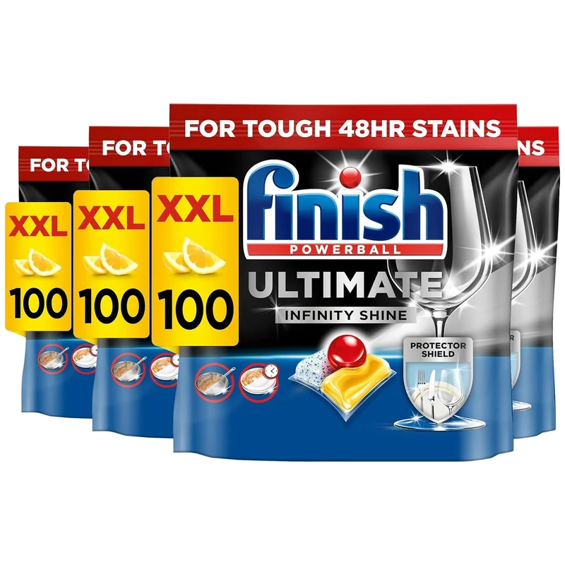 Finish Ultimate Infinity Shine Dishwasher Tablets bulk | Scent : Lemon | Size: 400 Dishwasher Tabs (100 tabs x 4) |Ultimate Clean and Shine