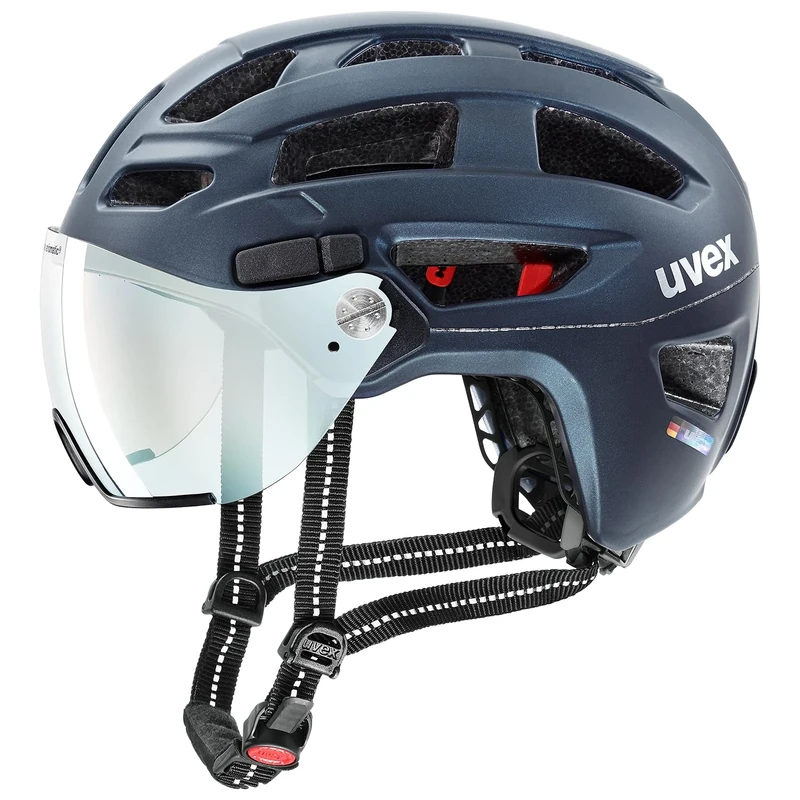 uvex finale visor V - safe city helmet for women and men - with photochromic visor - includes LED light - deep space matt - 56-61 cm