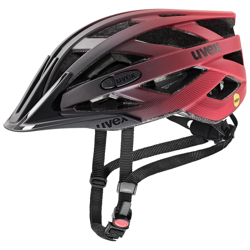 uvex i-vo cc MIPS - lightweight all-round helmet for women and men - MIPS system - expandable with LED light - black-red matt - 52-57 cm