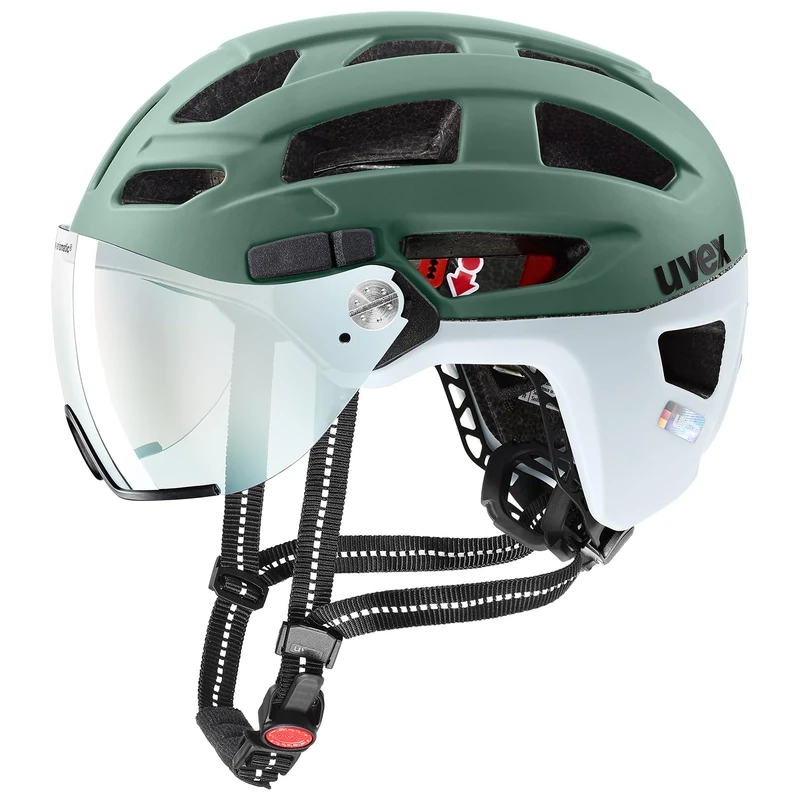 uvex finale visor V - safe city helmet for women and men - with photochromic visor - includes LED light - moss green-cloud matt - 52-57 cm - Image 1
