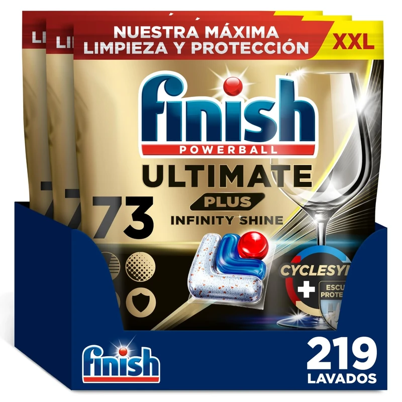 Finish Ultimate Plus Infinity Shine Dishwasher Tablets Intensive Cleaning Diamond Shine + Tableware Protection 219 Tablets